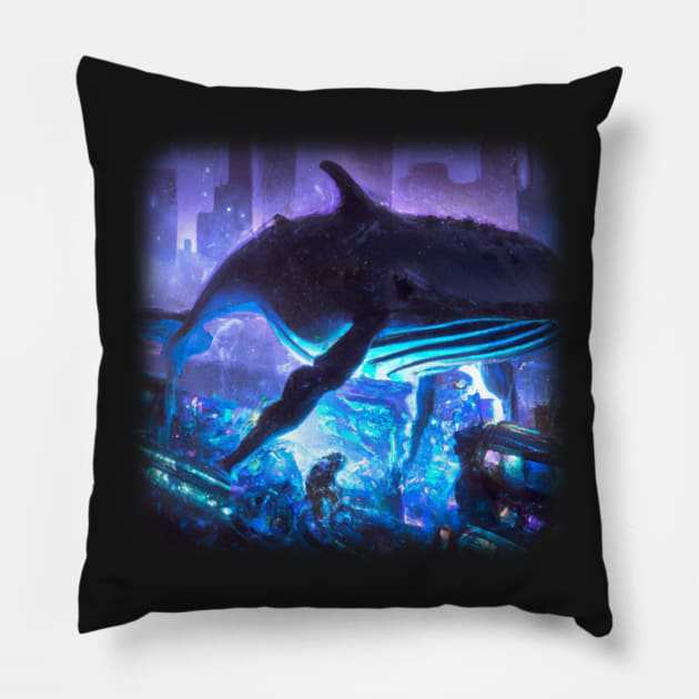 Whale floating in the city Pillow by Perryfranken