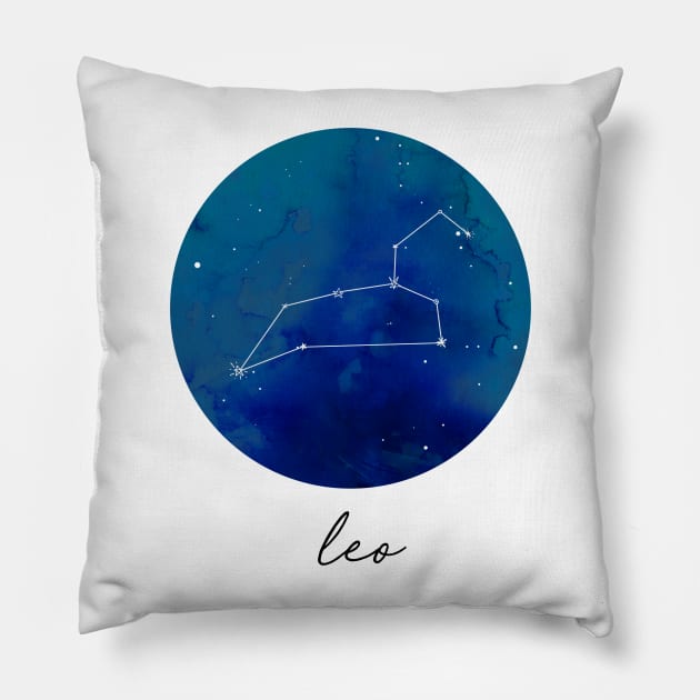 Leo Watercolor Zodiac Constellation Pillow by aterkaderk