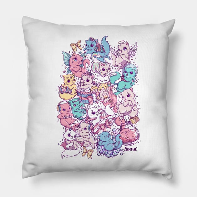 Cat lady doodle design with many cats Pillow by SPIRIMAL