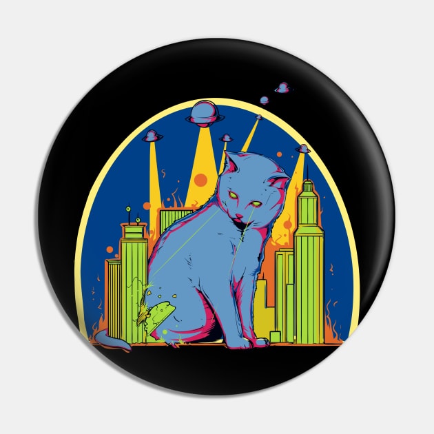 Giant Laser Cat From Space Attacks City Pin by LittleBunnySunshine