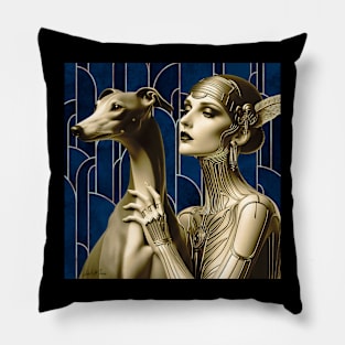 Art Deco Greyhound And Woman Pillow