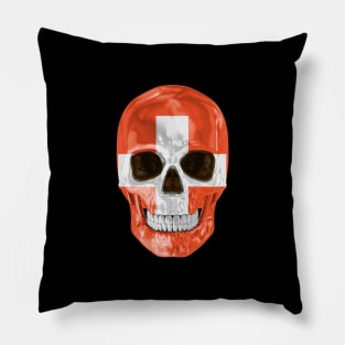 Switzerland Flag Skull - Gift for Swiss With Roots From Switzerland Pillow