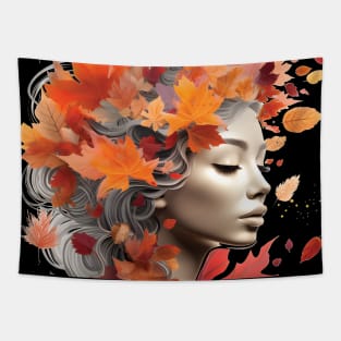 autumn girl with full of flowers Tapestry