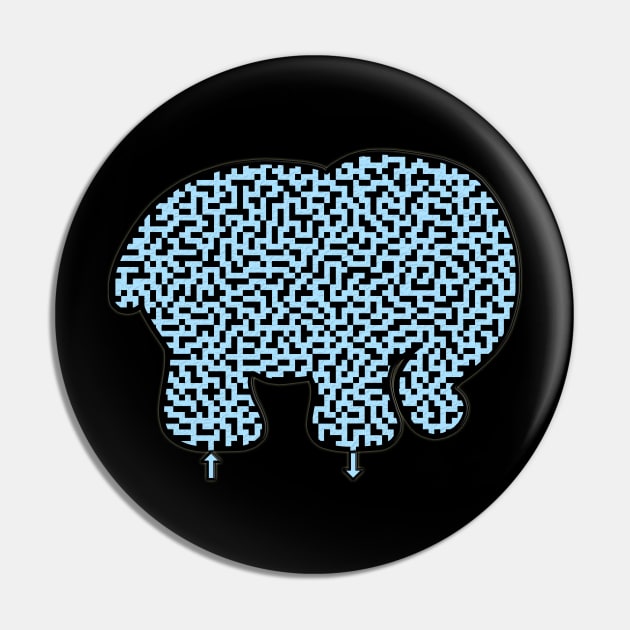 Elephant Shaped Blue Maze & Labyrinth T-Shirt Pin by gorff