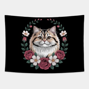 Roses Flowers British Longhair Cat Highland Straight Tapestry