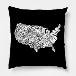 Mandala art map of the United States of America on white background Pillow