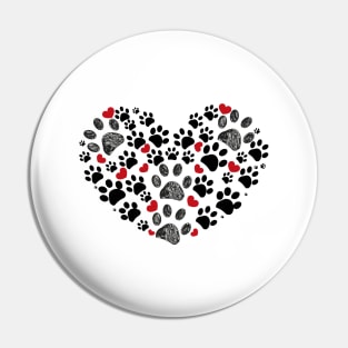 Black and red doodle dog paw print made of heart Pin