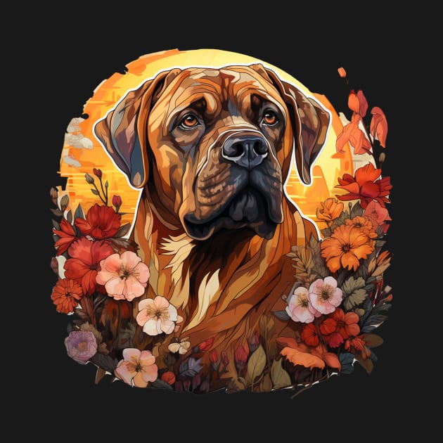 Mastiff  Dog Vintage Floral by BunDauVN