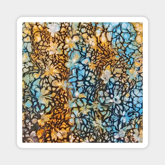 Brown and Blue Floral Abstract Magnet by Klssaginaw