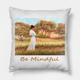 Woman girl walking in vineyard zen yoga buddhism Pillow