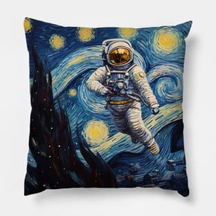 astronaut floating in the space based on van gogh paint Pillow