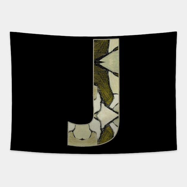 Letter J Monogram Initial Olive Green Pearl White Aesthetic Abstract Pattern Painting On Canvas Tapestry by Go Abstract Art