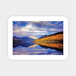 Cloudy Autumn Landscape And Its Reflection Kintla Lake Glacier National Park Magnet