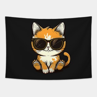 Cute ginger cat wearing sunglasses Tapestry