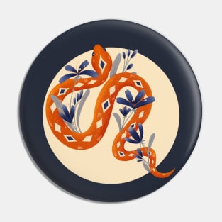 Snake Orange and Blue Flowers Pin