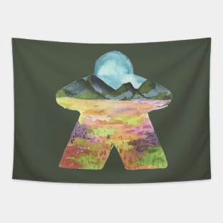 Watercolor Meeple Mountain Landscape |  Game Room Décor Tapestry