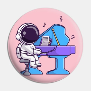 Cute Astronaut Playing Piano Music Cartoon Pin