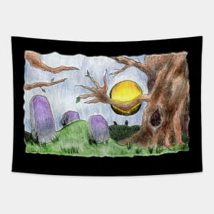 Haunted Cemetery Scene Tapestry