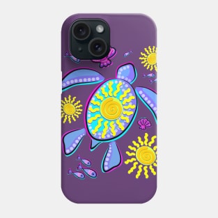 Sea Turtle and Sun Abstract Glitch Ultraviolet Phone Case