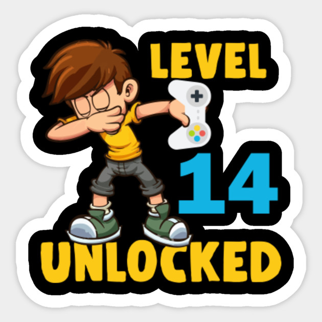 Level 14 Unlocked Gamer Dabbing Boy 14th Birthday Party Gift Level 14 Unlocked Gamer Dabbing Boy Sticker Teepublic