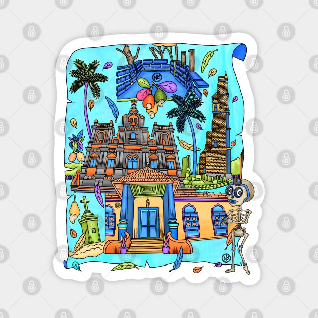 Cute Skeleton - Dia De Los Muerto - Goa Nostalgia - architecture of Goa Magnet by Scriptnbones