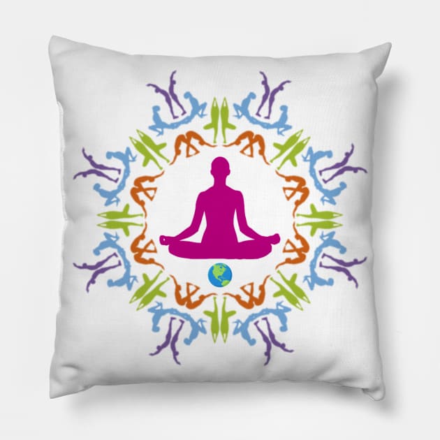 Yoga Asana Mandala Pillow by ShineYourLight