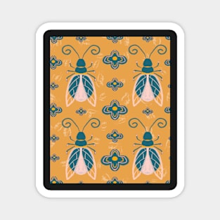 Retro Bugs and Flowers Orange Magnet