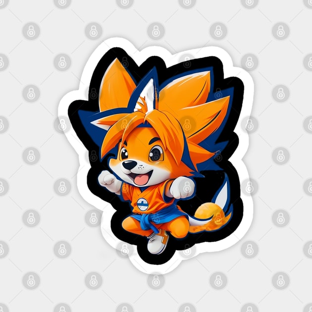 Funny Cartoon Dog in Goku Style Magnet by koolteas