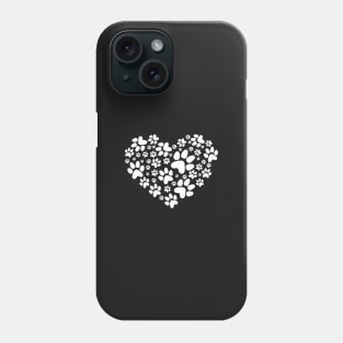 Heart with with white paw prints Phone Case