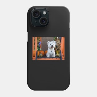 Westie in the pumpkin village Phone Case