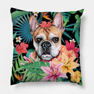 Tropical Red White Frenchie French Bulldog Pillow