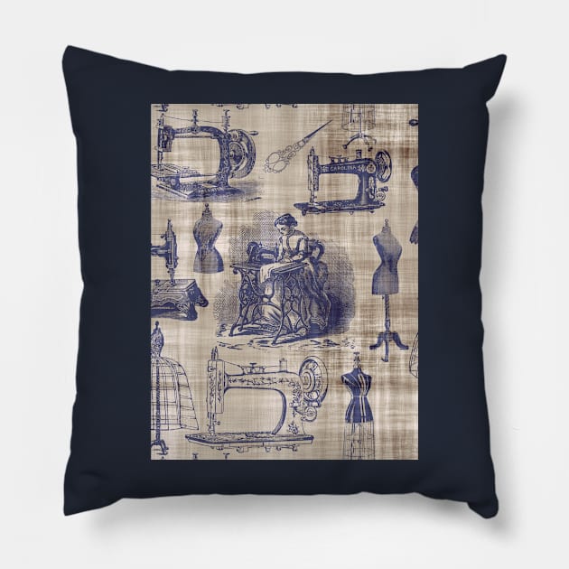 Vintage Sewing Toile Pillow by BonniePhantasm