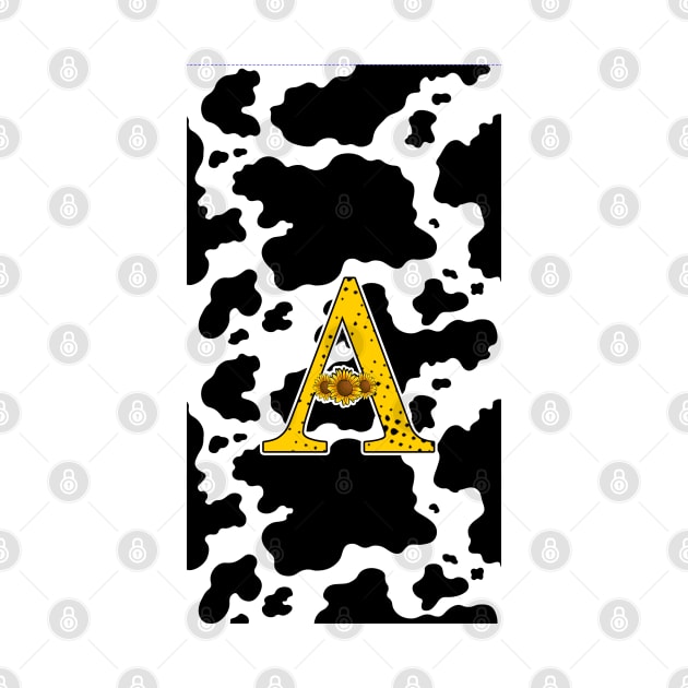 Cow Print Sunflower Monogram Letter A by Rebrand