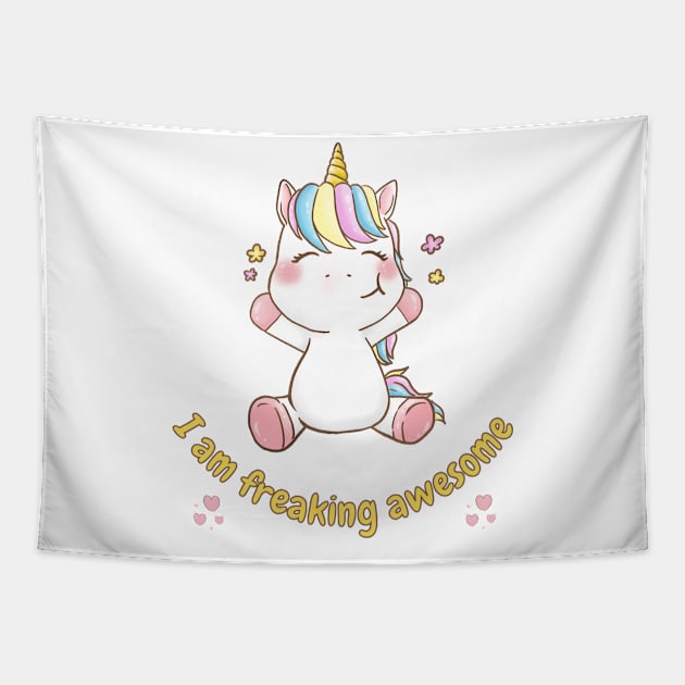 I am Freaking Awesome With Flowers and Hearts Tapestry by teezeedy