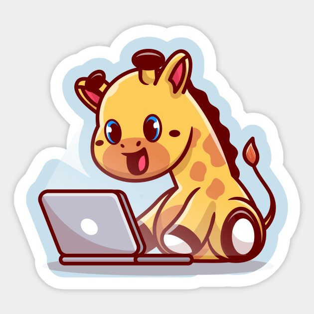 Cute Giraffe Operating Laptop Cartoon - Cute Giraffe Operating Laptop ...