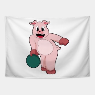 Pig at Bowling with Bowling ball Tapestry