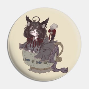 Gothic cat girl in a teacup Pin