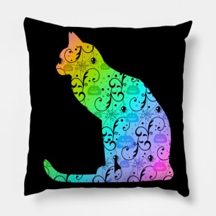 Colorful Halloween Cat With Pumpkin Pillow