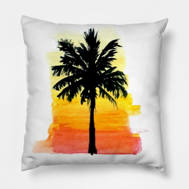 Palm Tree Sunset Silhouette Pillow by peachesinthewild