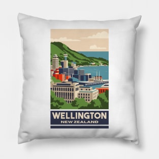 A Vintage Travel Art of Wellington - New Zealand Pillow