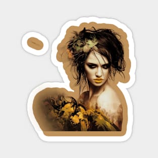 The woman image features an artistic depiction of a person Magnet