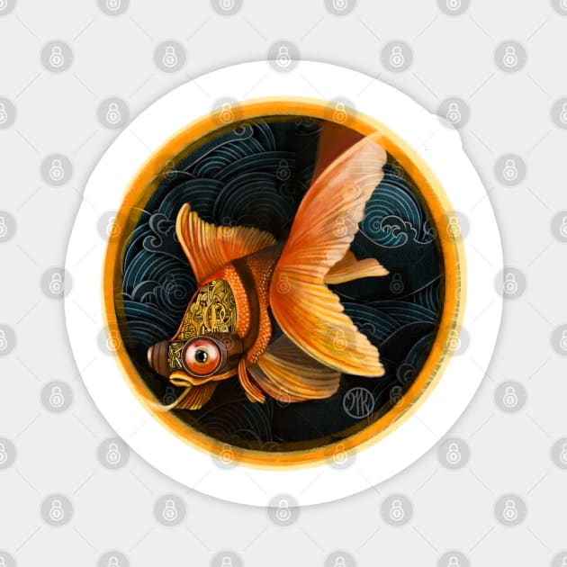 Steampunk Mechanical Goldfish Magnet by Marike Korting Art