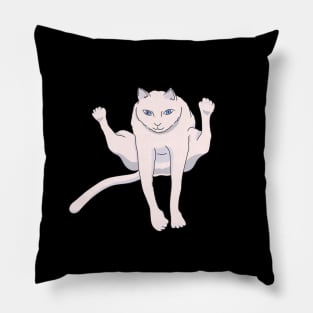 Acrobatically jumping white athlete cat Pillow