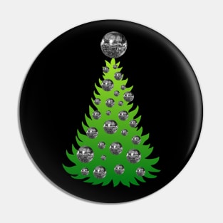 Christmas Tree with Silver Mirrored Disco Balls Pin