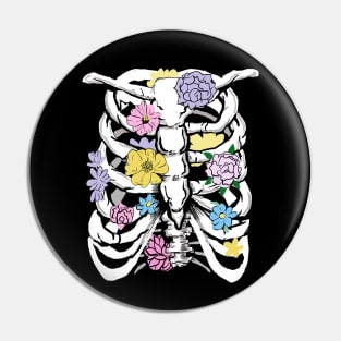 Grunge White Ribcage Pastel Flowers Pastel Goth Punk Pin