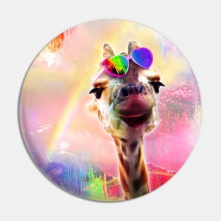 Rainbow Giraffe Wearing Love Heart Glasses Pin