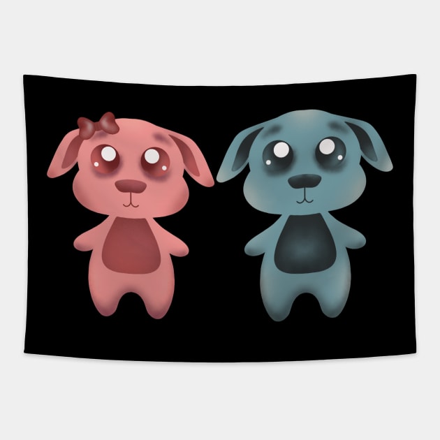 Girl and boy Doggy Couple Cute Art Tapestry by Print Art Station