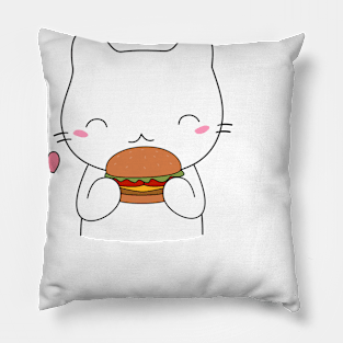 Cute cat on burger T-Shirt Pillow