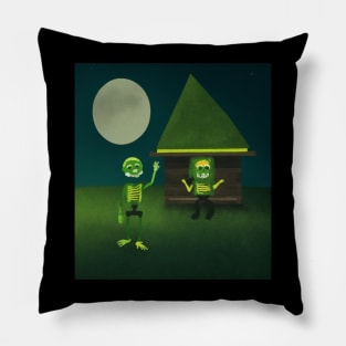 AI generated skeletons under full moon Pillow