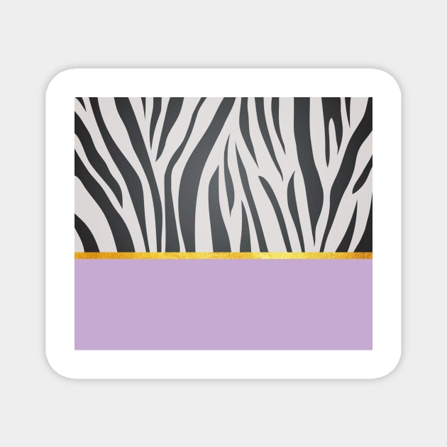 Black and white zebra print on purple, golden lining Magnet by ColorsHappiness